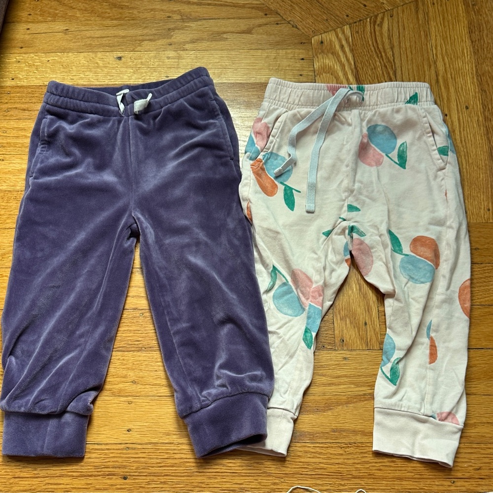 Tea - Two Pairs Kids' Purple Velour and Pink Patterned Jogger Pants - Size 2